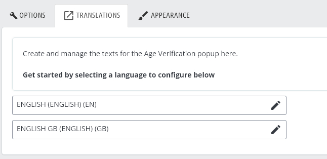 Age Verify Translations tab