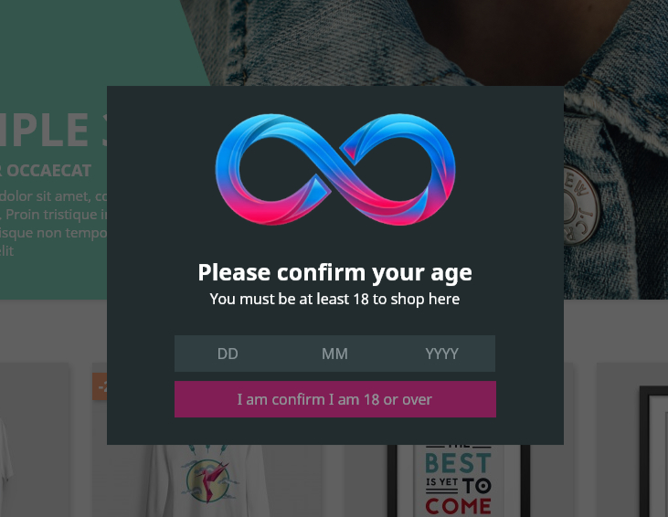 Age Verification popup with birth date entry 