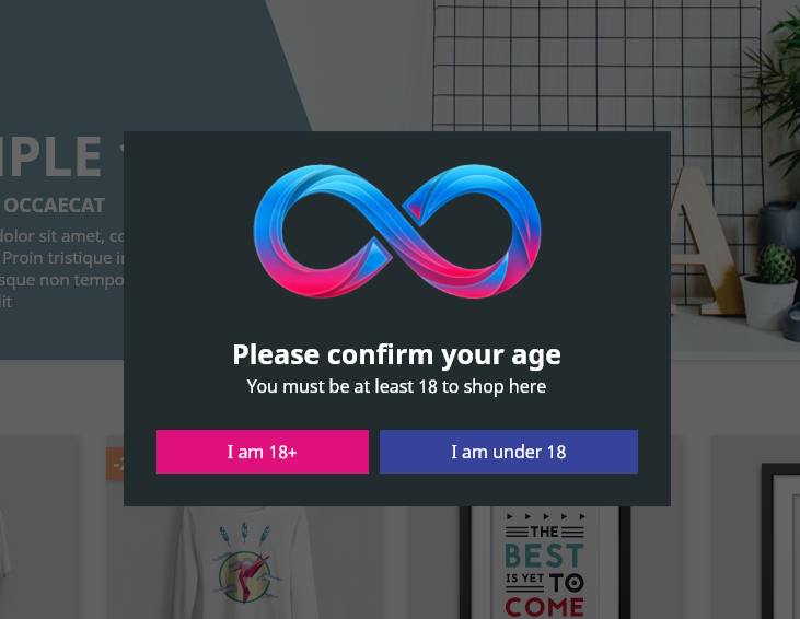 Age Verification popup with buttons