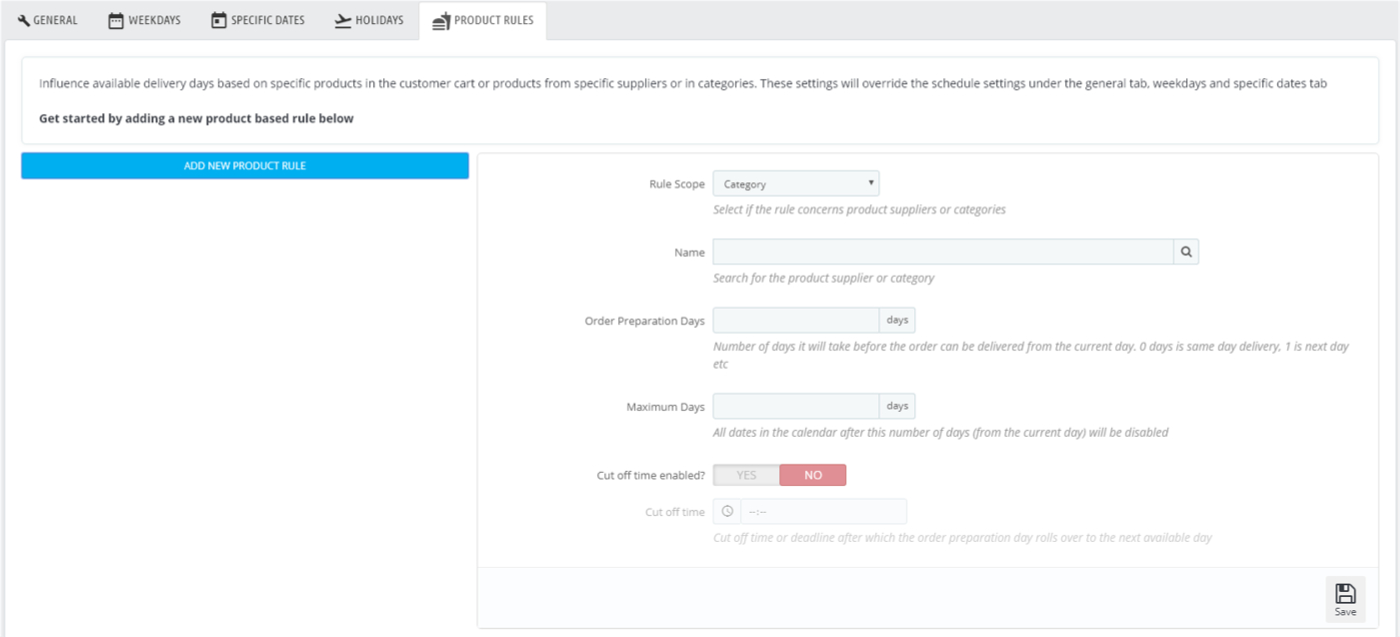 Product Rules Configuration Tab