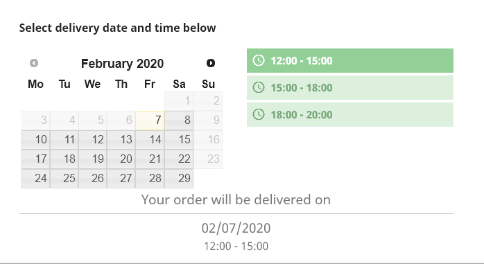 Calendar and time slots layout during checkout