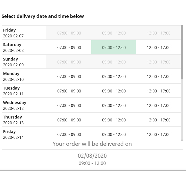 Schedule delivery table layout during checkout