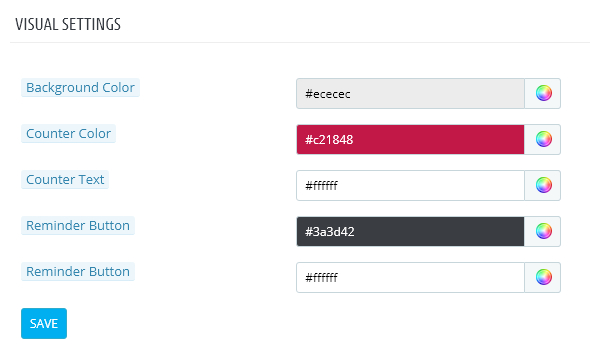 Visual settings for discount countdown pro Prestashop