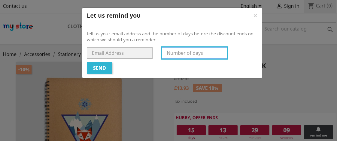 discount countdown pro remind me feature for Prestashop