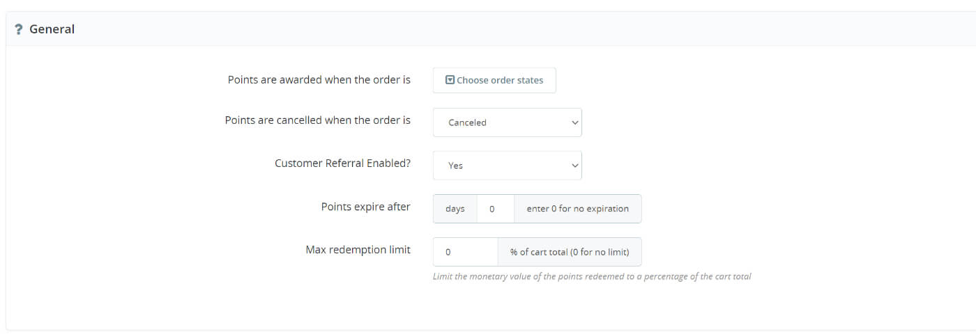 Loyalty Reward Points General Settings