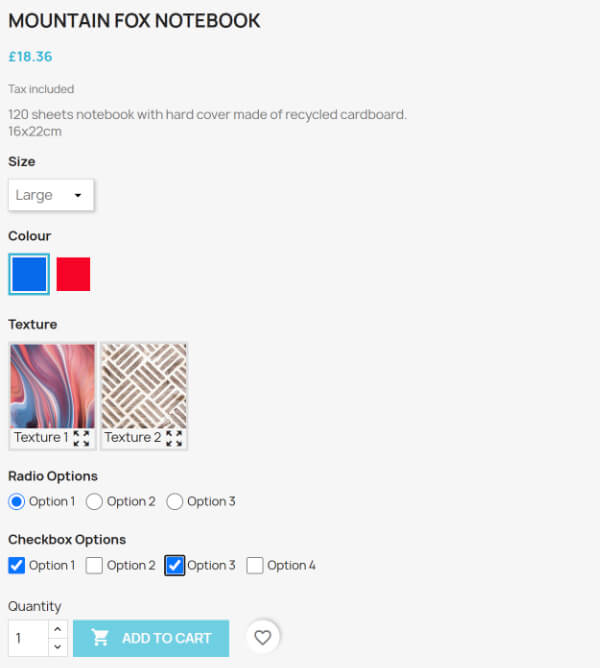 Product Custom Options on the product page