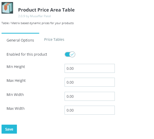 Setting up price tables for products