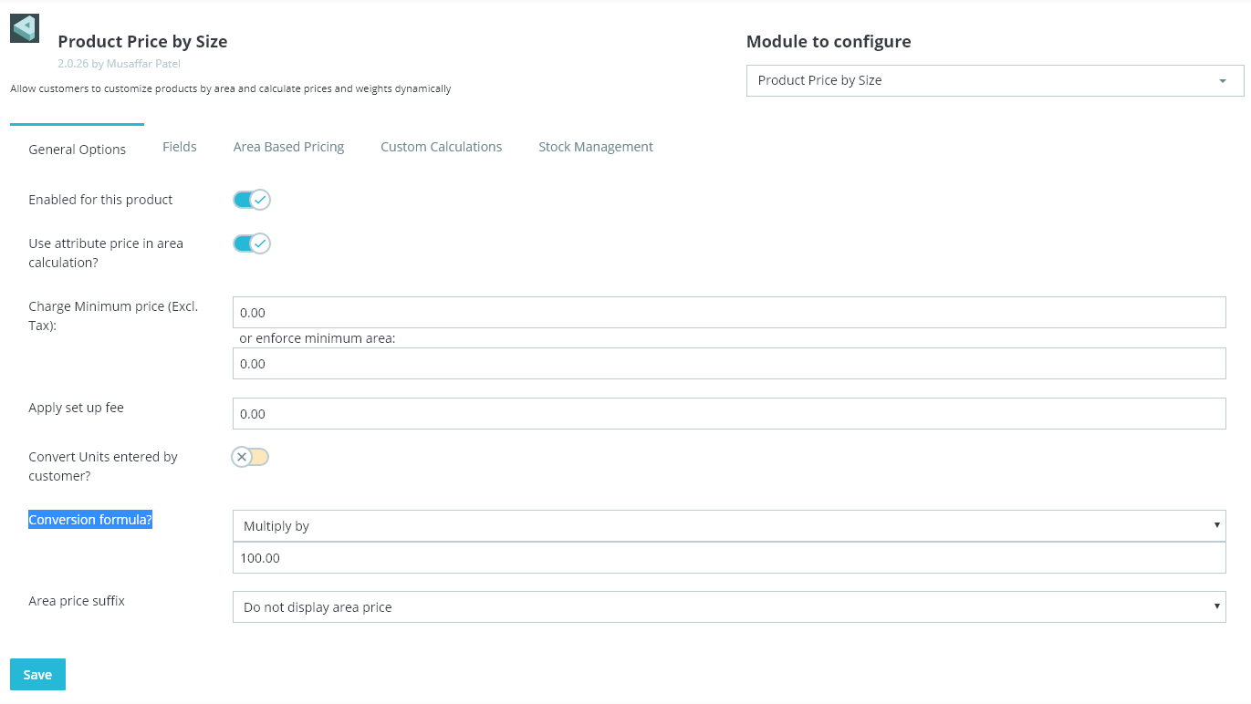 General Options for configuring dynamic product price