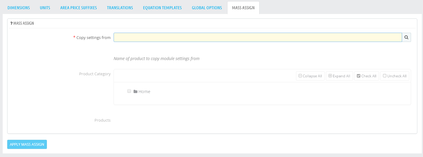 Mass Assign module settings