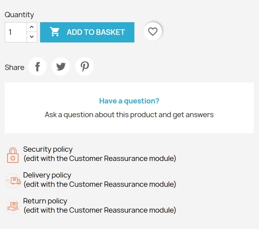 Ask a question block and link on the product page