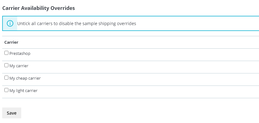 Setting up samples for products - Carrier Availability overrides