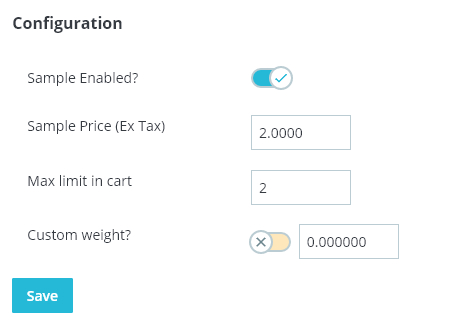 Setting up samples for products - General Options