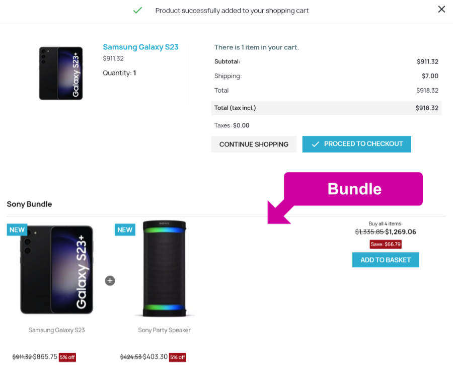 Smart Bundles in the cart modal popup